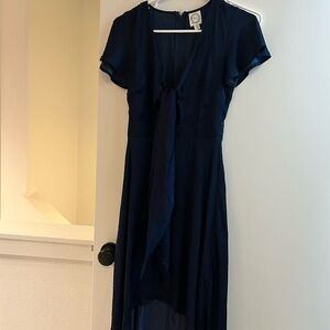 Navy Blue silk high low Dress xs
